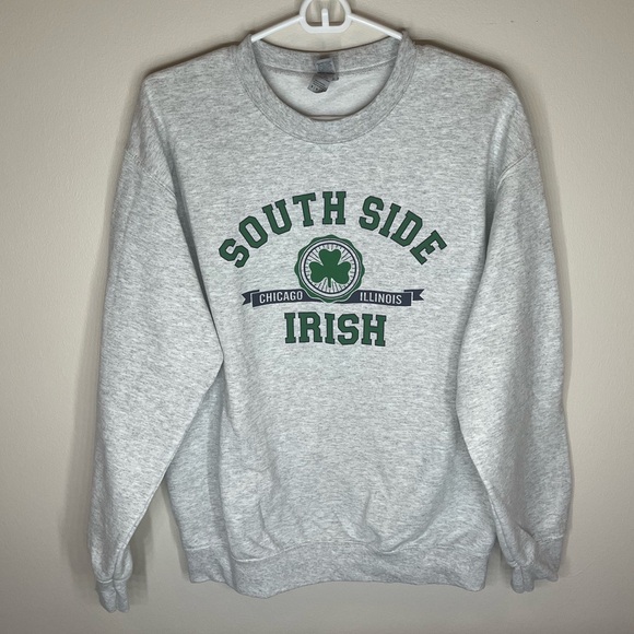 Gildan South Side Irish Heathered Grey Crewneck Hoodie - Picture 1 of 4